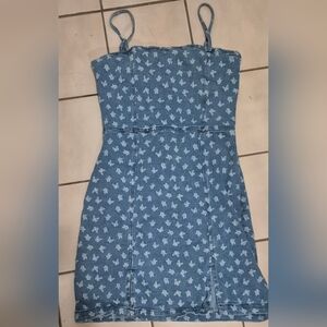Aeropostale Butterfly Print Denim Mini Dress – Blue (S)